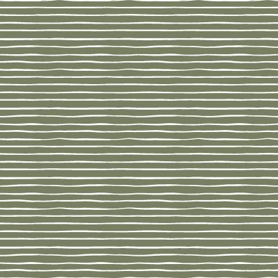 Tissu Jersey Coton Rayé blanc sur fond Vert kaki - Par 10 cm