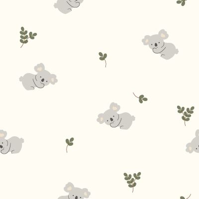 Tissu Jersey Coton LittleBird Koalas gris sur fond Ecru - Par 10 cm
