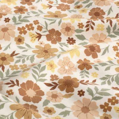 Tissu Jersey Coton Fleurs Louise sur fond Blanc - Par 10 cm