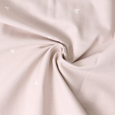 Tissu Popeline de Coton  cœurs Anna sur fond Beige sable - Par 10 cm