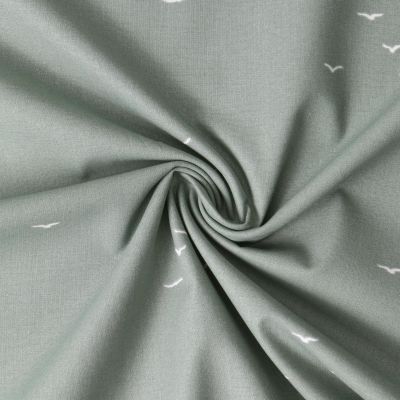 Tissu Popeline de Coton  oiseaux Léanne sur fond Vert kaki clair - Par 10 cm
