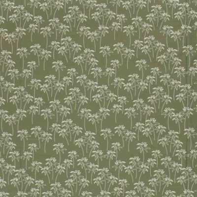 Tissu Lycra maillot de bain palmiers Bahama blancs sur fond Vert kaki - Par 10 cm