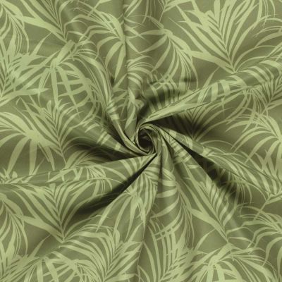 Tissu Short de bain déperlant recyclé Feuillage sur fond Vert olive - Par 10 cm