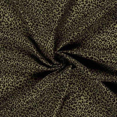 Tissu Short de bain déperlant recyclé Léopard sur fond Vert kaki - Par 10 cm
