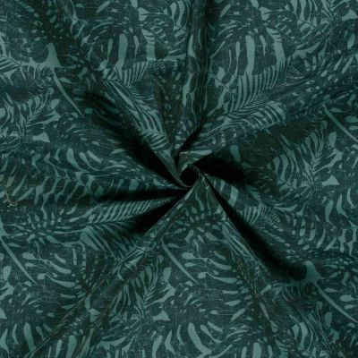 Tissu Short de bain déperlant recyclé Feuillage sur fond Bleu pétrole - Par 10 cm