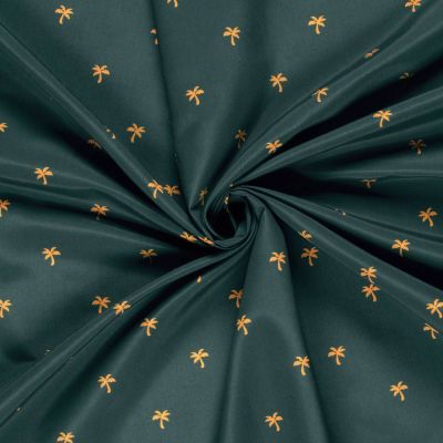 Tissu short de bain déperlant palmiers Djero sur fond Vert sapin - Par 10 cm