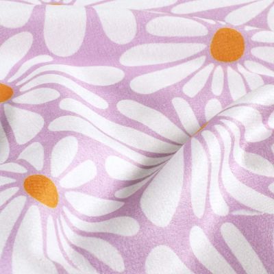 Tissu Eponge Coton imprimé marguerite sur fond Lilas - Par 10 cm
