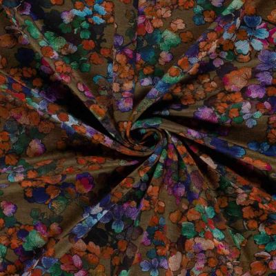 Tissu Jersey Viscose Ambrosia fleurs Orange cuivré sur fond Bronze - Par 10 cm