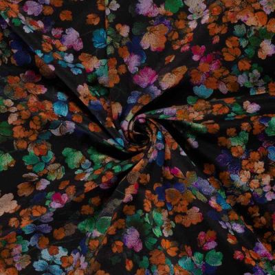 Tissu Jersey Viscose Ambrosia fleurs Orange cuivré sur fond Noir - Par 10 cm
