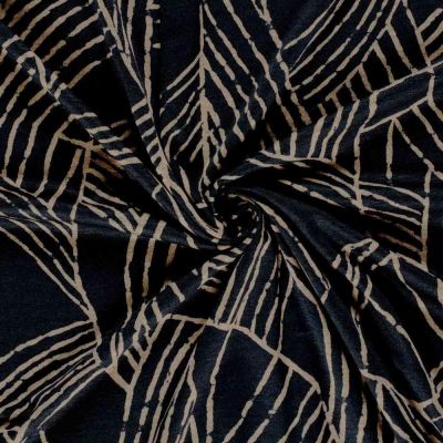 Tissu Jersey Viscose Zénaïde nervures Taupe sur fond Bleu marine - Par 10 cm