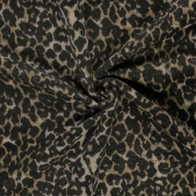 Tissu Jacquard toucher laine Eris léopard Noir sur fond Beige sable - Par 10 cm
