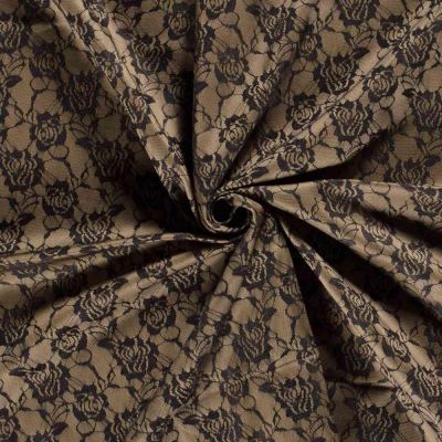 Tissu Jersey Milano Lace Fleuris sur fond Camel - Par 10 cm