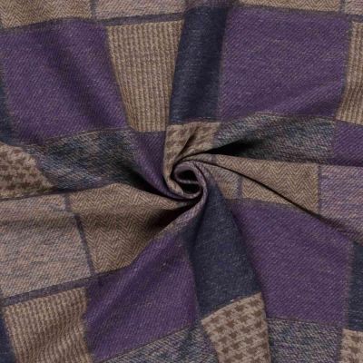 Tissu Jacquard  Motifs Patchwork sur fond Violet - Par 10 cm