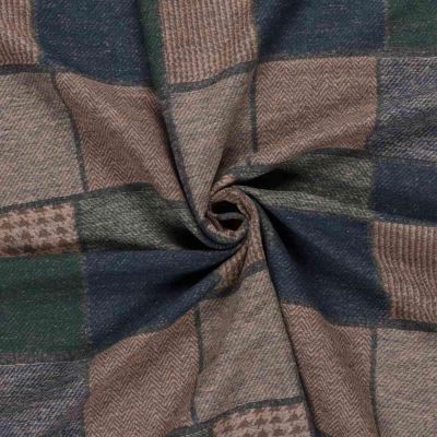 Tissu Jacquard  Motifs Patchwork sur fond Vert foncé - Par 10 cm