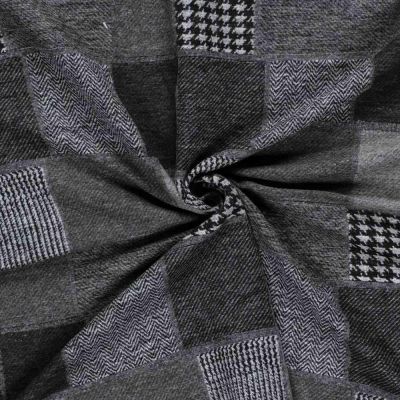 Tissu Jacquard  Motifs Patchwork sur fond Gris foncé - Par 10 cm