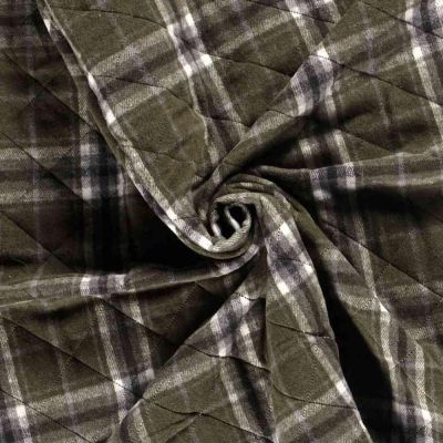 Tissu Tartan touché laine envers doudoune Storia Carreaux sur fond Vert foncé - Par 10 cm