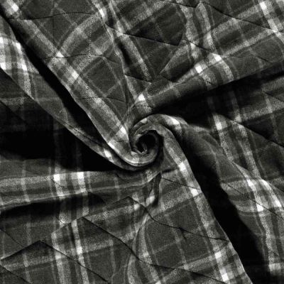 Tissu Tartan touché laine envers doudoune Storia Carreaux sur fond Gris foncé - Par 10 cm