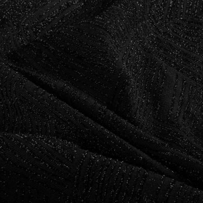 Tissu Maille Lurex Cassia extensible uni motifs texturés sur fond Noir - Par 10 cm