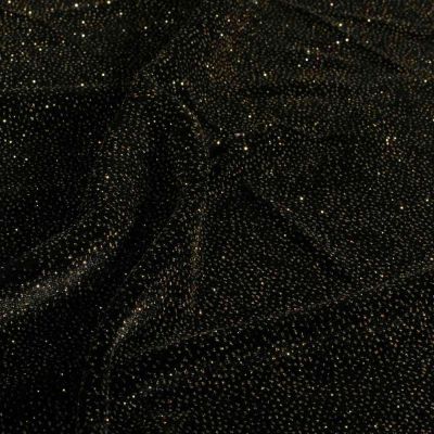 Tissu Velours ras Lurex Nova  paillettes Dorées sur fond Noir - Par 10 cm