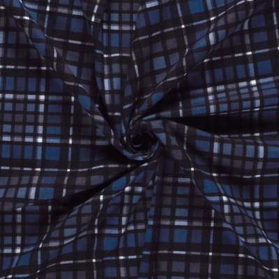 Tissu Flanelle de Coton Théo carreaux Noirs sur fond Bleu nuit - Par 10 cm