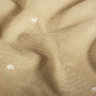 Tissu Velours milleraies Nahia cœurs Blancs sur fond Beige sable - Par 10 cm