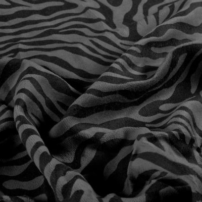 Tissu Velours tout doux Séréna zebré Noir sur fond Gris - Par 10 cm