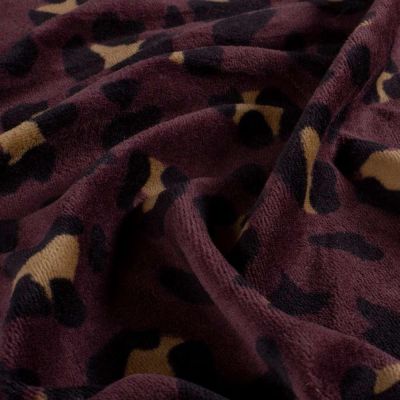 Tissu Velours tout doux Tess motif léopard sur fond Prune foncé - Par 10 cm