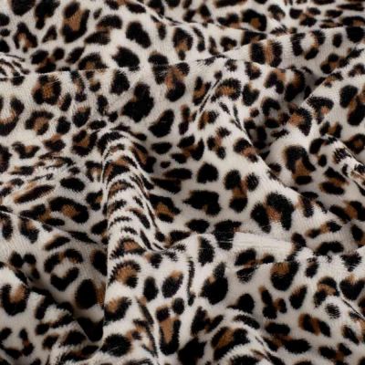 Tissu Velours tout doux Elina motif léopard Fauve sur fond Ecru - Par 10 cm