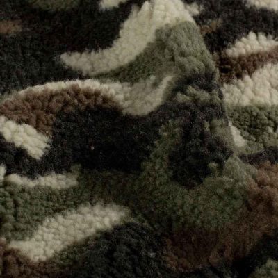 Tissu Fausse fourrure Mouton Lexie camouflage sur fond Vert kaki - Par 10 cm