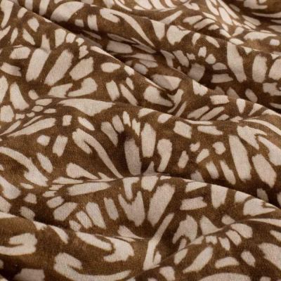 Tissu Sweat léger French Terry Margot extensible feuilles Camel sur fond Ecru - Par 10 cm