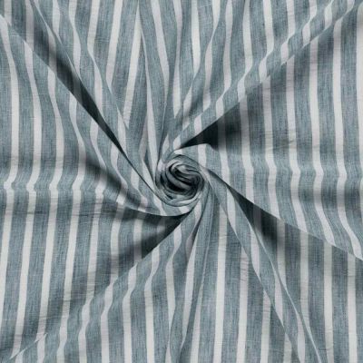 Tissu Polyester aspect Lin Rayures Anna sur fond Bleu gris - Par 10 cm