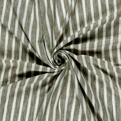 Tissu Polyester aspect Lin Rayures Anna sur fond Vert kaki - Par 10 cm