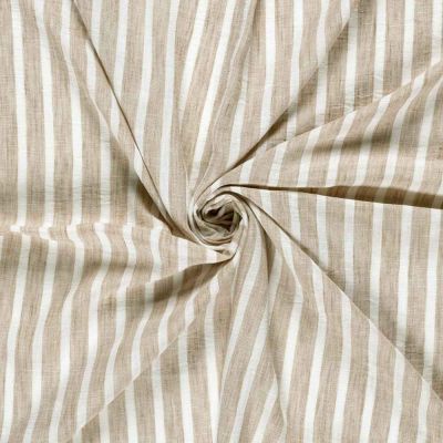 Tissu Polyester aspect Lin Rayures Anna sur fond Beige - Par 10 cm