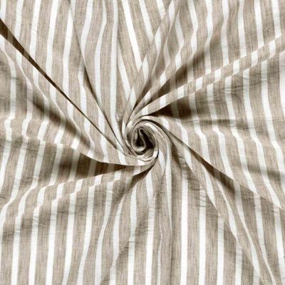Tissu Polyester aspect Lin Rayures Anna sur fond Naturel - Par 10 cm