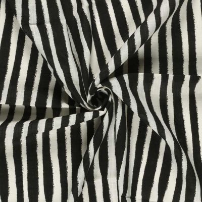 Tissu Viscose Coton aspect Lin rayures Noir sur fond Blanc cassé - Par 10 cm