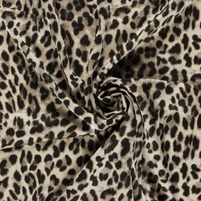 Tissu Satin Duchesse Felindra motifs léopard sur fond Beige - Par 10 cm