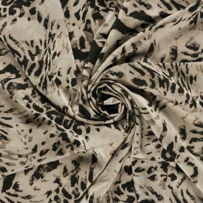 Tissu Satin Duchesse Isolde motif fauve sur fond Beige - Par 10 cm