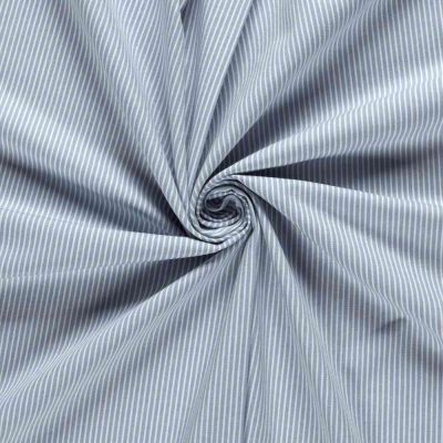Tissu Jean Denim Coton Octave rayures Blanc sur fond Bleu clair - Par 10 cm