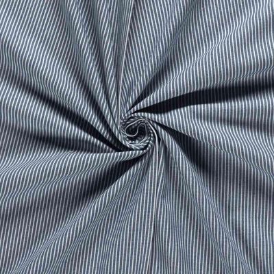 Tissu Jean Denim Coton Octave rayures Blanc sur fond Bleu indigo - Par 10 cm