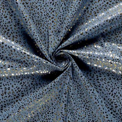 Tissu Chambray Coton léger imprimé léopard doré sur fond Bleu gris - Par 10 cm