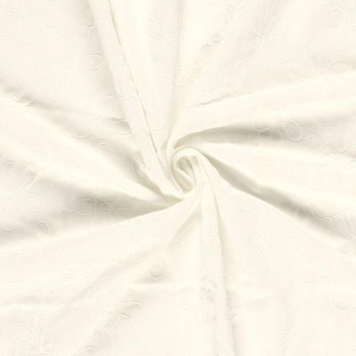 Tissu Viscose Lin chaine et trame Alice broderie fleurs sur fond Blanc cassé - Par 10 cm