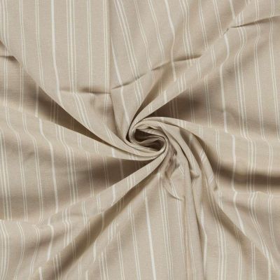 Tissu Lin Viscose Louis fines rayures Blanc sur fond Beige - Par 10 cm