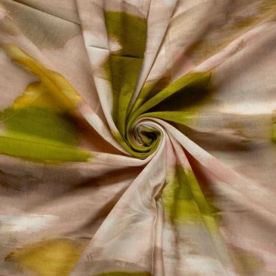 Tissu Lin Viscose Isaline fine aquarelle Rosée sur fond Ecru - Par 10 cm