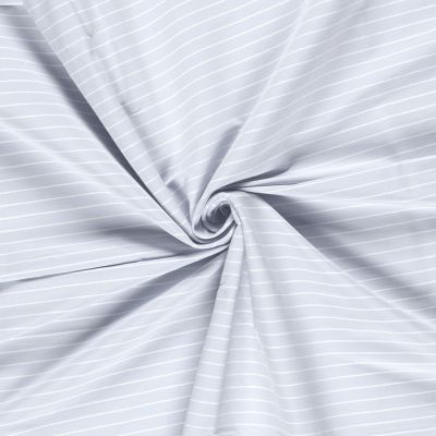 Tissu Bengaline de Viscose Lin Estelle fines rayures Blanc sur fond Bleu clair - Par 10 cm