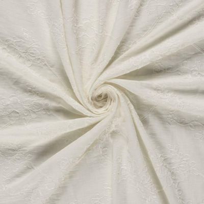 Tissu Polyviscose Brodé Lola floral décoratif sur fond Ecru - Par 10 cm