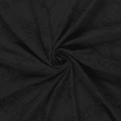 Tissu Polyviscose Brodé Lola floral décoratif sur fond Noir - Par 10 cm