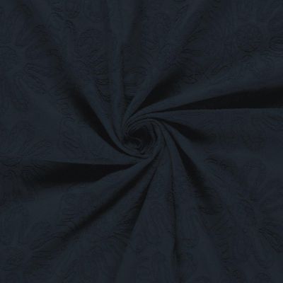 Tissu Coton brodé Adriana grandes fleurs sur fond Bleu marine - Par 10 cm