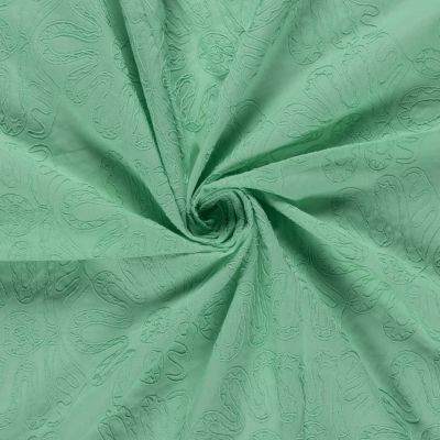Tissu Coton brodé Adriana grandes fleurs sur fond Vert - Par 10 cm