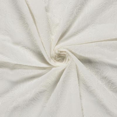 Tissu Coton brodé Adriana grandes fleurs sur fond Ecru - Par 10 cm