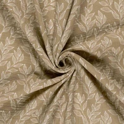 Tissu Double gaze de Coton Olivia rameaux sur fond Beige - Par 10 cm